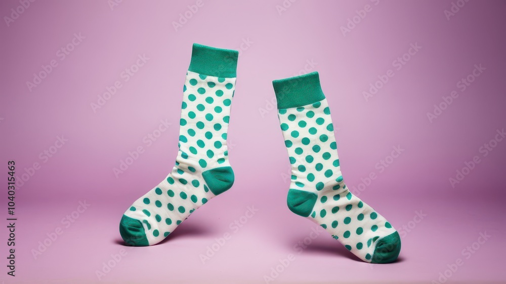 Person wearing stylish white socks with blue polka dots, set against a vibrant pink background. Perfect for fashion, comfort, and playful style. Person wearing stylish white socks with blue polka dots, set against a vibrant pink background. Perfect for fashion, comfort, and playful style.
