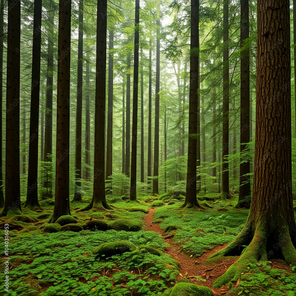 footpath in the forest. sun rays in the forest. morning in the forest. dense forest trees with moss covered trees. footpath in the forest. sun rays in the forest. morning in the forest. dense forest trees with moss covered trees.