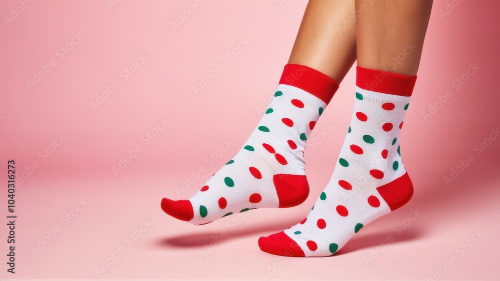 Person wearing stylish white socks with blue polka dots, set against a vibrant pink background. Perfect for fashion, comfort, and playful style. Person wearing stylish white socks with blue polka dots, set against a vibrant pink background. Perfect for fashion, comfort, and playful style.