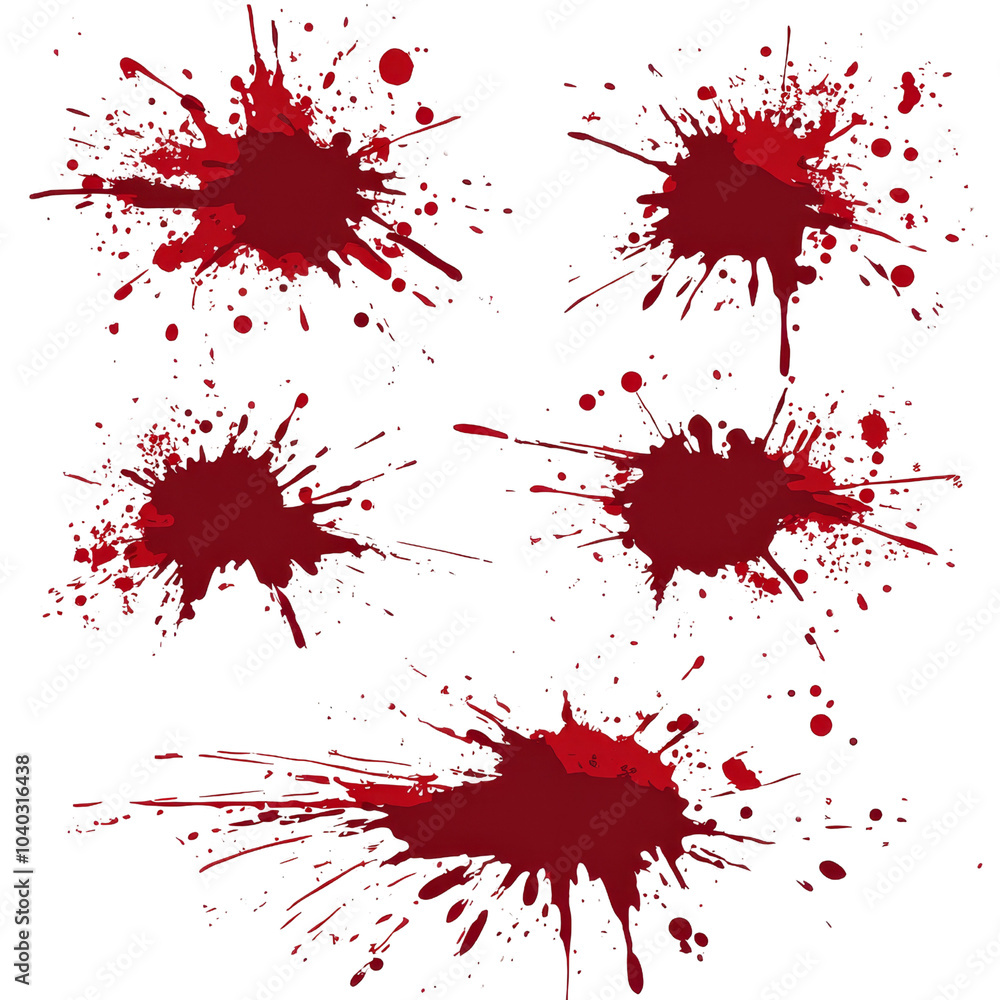 Blood Splatter Set - Realistic Red Blood Stains Isolated on White Background, blood splatters, blood stains, splatters, blood effects Blood Splatter Set - Realistic Red Blood Stains Isolated on White Background, blood splatters, blood stains, splatters, blood effects