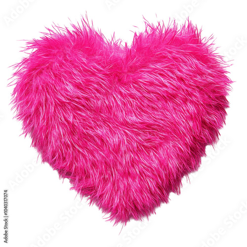 Pink Fluffy Heart Shape Plush Pillow Isolated on White Background, plush pillow, soft, heart, love