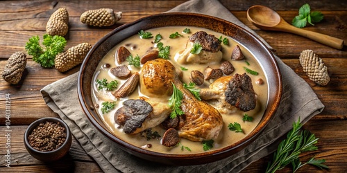 Traditional French Chicken with Morels in Creamy Sauce - Rustic Elegance for Dining Occasions