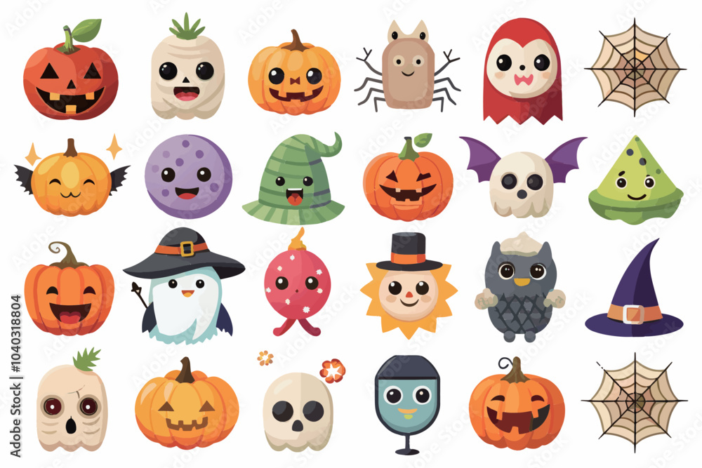 Obraz premium cute Halloween element Icons collection with pumpkins and ghosts