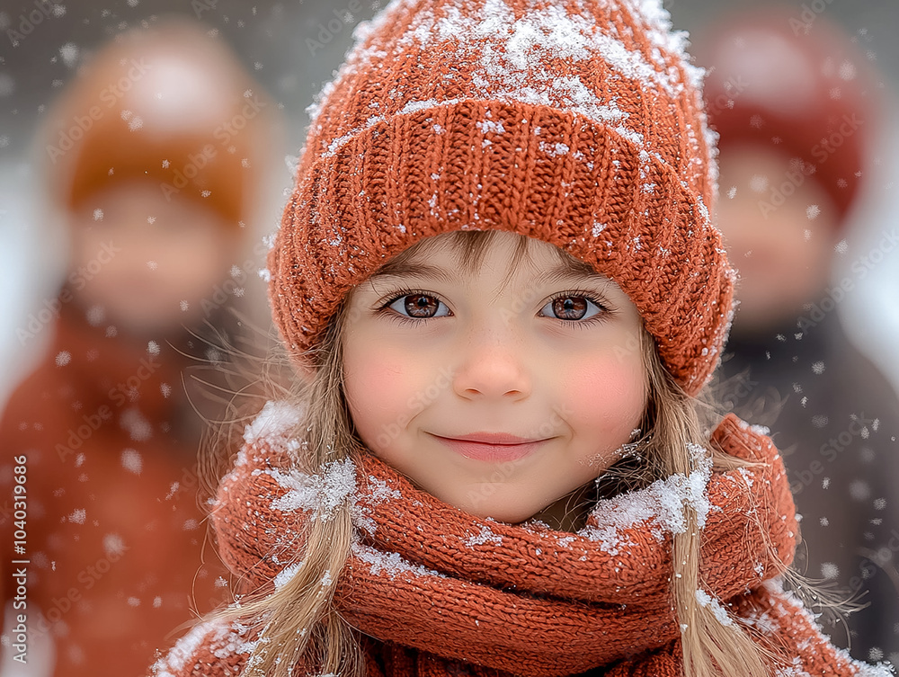 Winter portrait of a child outdoors in snowy weather. Children relax and play outside during the cold, snowy season. The coming of winter Winter portrait of a child outdoors in snowy weather. Children relax and play outside during the cold, snowy season. The coming of winter