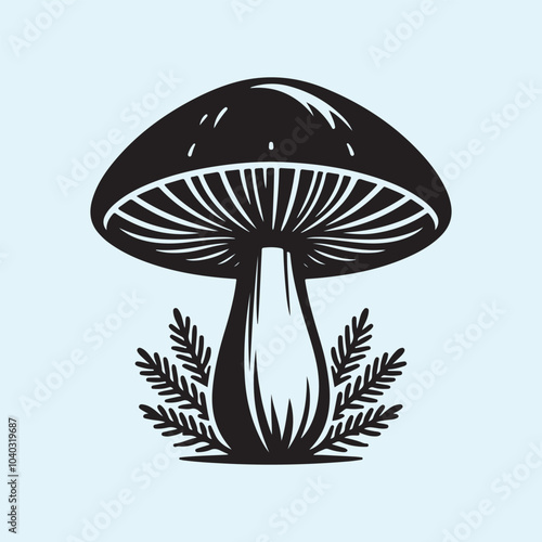 Editable Black Mushroom Silhouette Vector Illustration with Transparent Background
