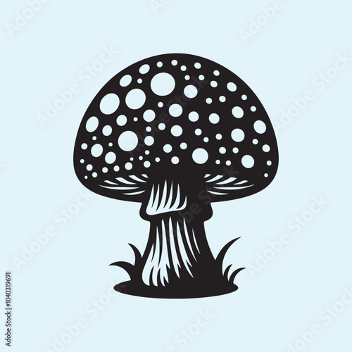 Editable Black Mushroom Silhouette Vector Illustration with Transparent Background