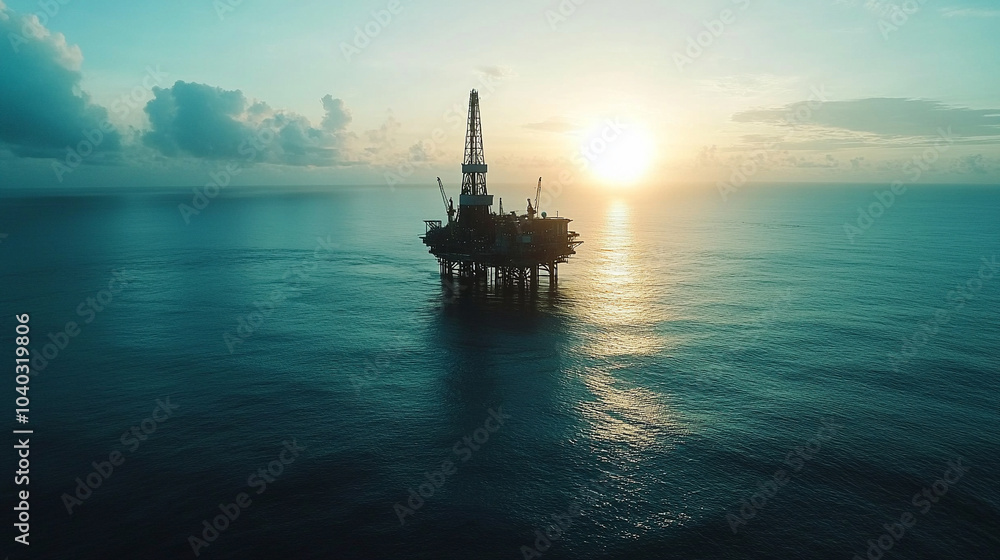 offshore oil rig stands tall in the middle of the ocean, framed by a stunning sky. The rig symbolizes energy extraction, industrial power, and human resilience against nature's vast expanse offshore oil rig stands tall in the middle of the ocean, framed by a stunning sky. The rig symbolizes energy extraction, industrial power, and human resilience against nature's vast expanse