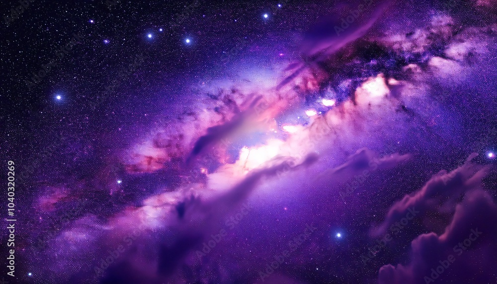 Fototapeta premium Captivating nebula cloud shines with vibrant shades of purple and pink in the cosmos, encapsulating the endless marvels of the universe