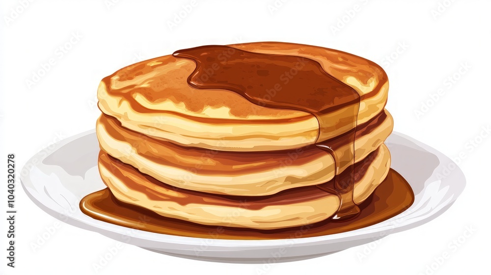 Delicious stack of fluffy pancakes drizzled with golden syrup, set against a clean, transparent white background for versatile culinary presentations and designs Delicious stack of fluffy pancakes drizzled with golden syrup, set against a clean, transparent white background for versatile culinary presentations and designs