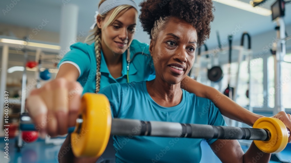 Patient engaging in physical therapy exercises with a skilled therapist, focused on rehabilitation, strength building, and recovery in a supportive environment. Patient engaging in physical therapy exercises with a skilled therapist, focused on rehabilitation, strength building, and recovery in a supportive environment.