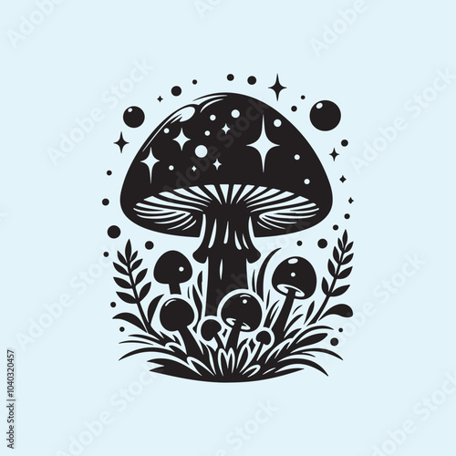 Editable Black Mushroom Silhouette Vector Illustration with Transparent Background