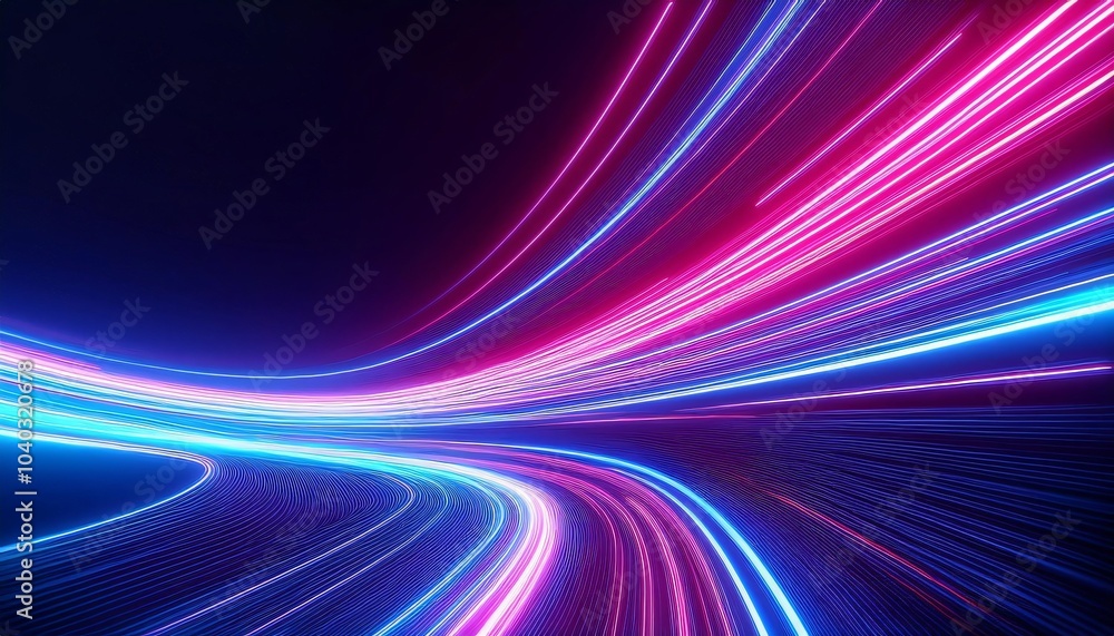 Neon lights speeding through a digital space in an abstract background Neon lights speeding through a digital space in an abstract background