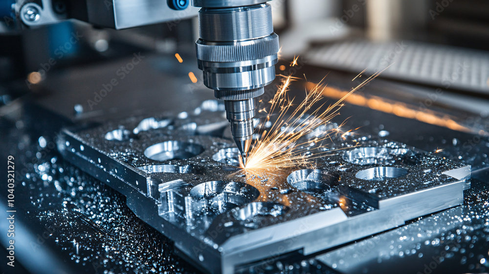 CNC Milling Machine Cutting Metal with Sparks CNC Milling Machine Cutting Metal with Sparks