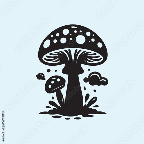 Editable Black Mushroom Silhouette Vector Illustration with Transparent Background
