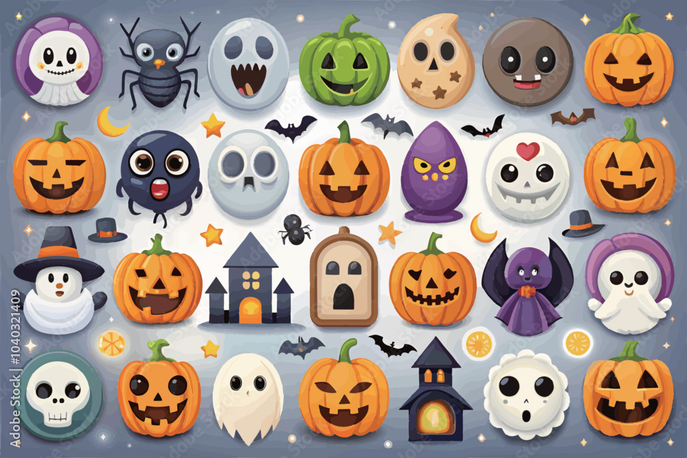 cute Halloween element Icons collection with pumpkins and ghosts cute Halloween element Icons collection with pumpkins and ghosts