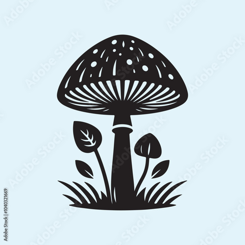 Editable Black Mushroom Silhouette Vector Illustration with Transparent Background