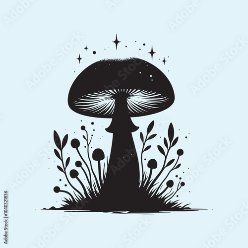 Editable Black Mushroom Silhouette Vector Illustration with Transparent Background