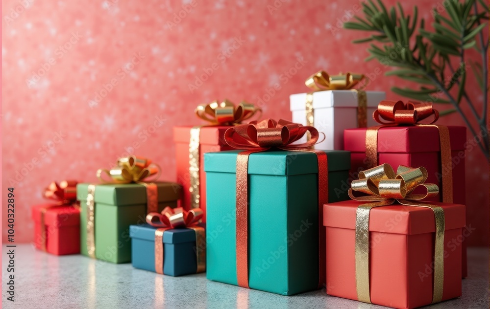 Obraz premium Holiday season gift wrapping with ribbons and bows.