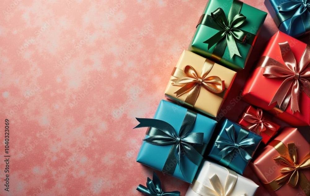 Holiday gift boxes with shiny bows and decorations. Holiday gift boxes with shiny bows and decorations.