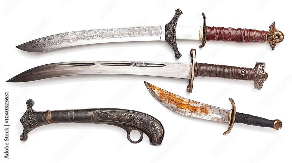 Collection of Antique Swords and Daggers on a Transparent Background Generative AI Collection of Antique Swords and Daggers on a Transparent Background Generative AI