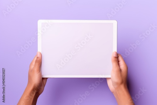 Computer holding purple hand.