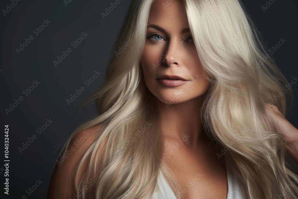 Chubby middle aged multiracial woman with perfect long blonde hair portrait fashion adult. Chubby middle aged multiracial woman with perfect long blonde hair portrait fashion adult.