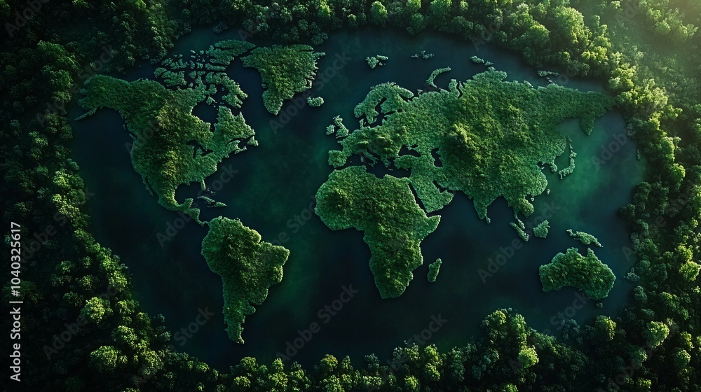 World map against the background of a green forest World map against the background of a green forest