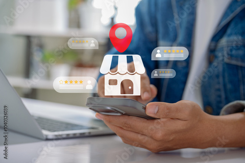 Konstfotografi Local business reviews and customer feedback system on mobile device, showcasing star ratings for small businesses