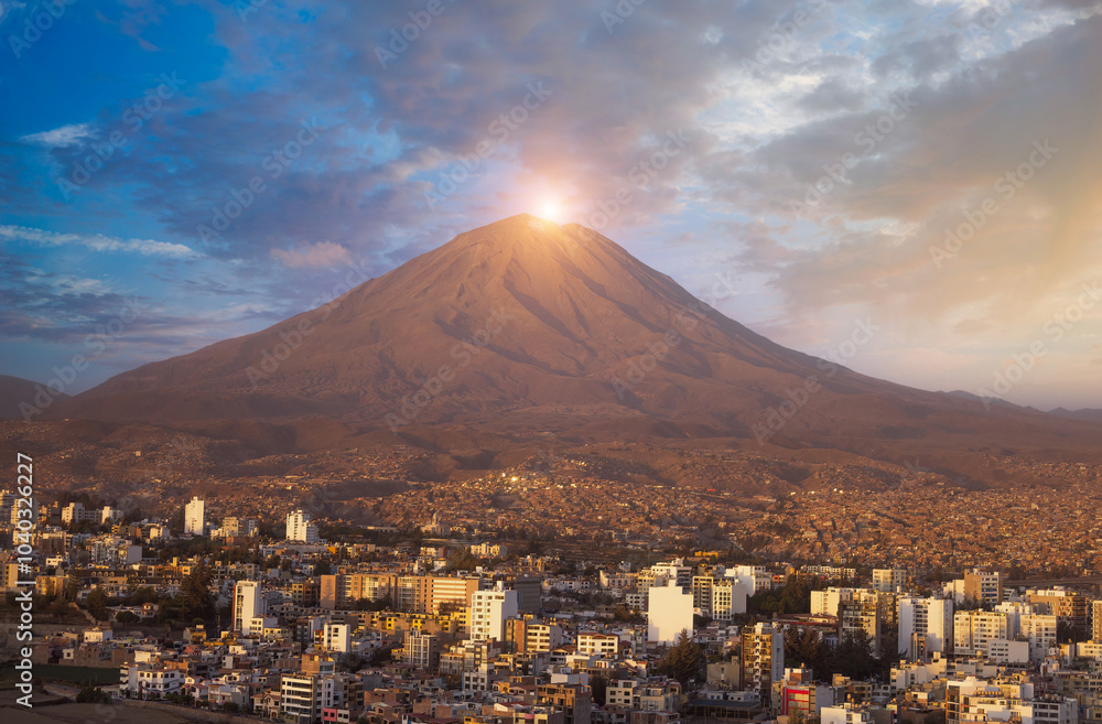Arequipa, Peru. Sunset view of the Misti Volcano.