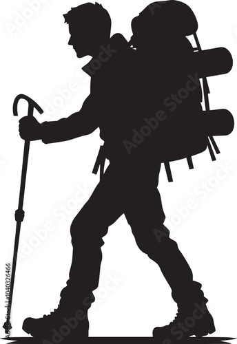 Mountain trekking person silhouette vector illustration isolated on a white background