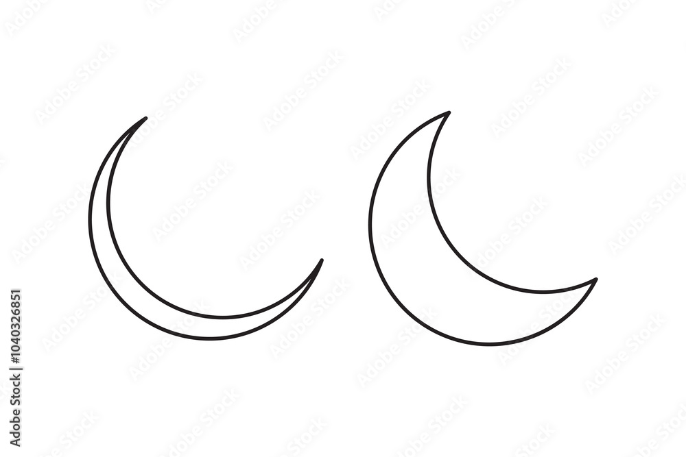 Moon icon set. ramadan half moon vector symbol in black filled and outlined style. Moon icon set. ramadan half moon vector symbol in black filled and outlined style.