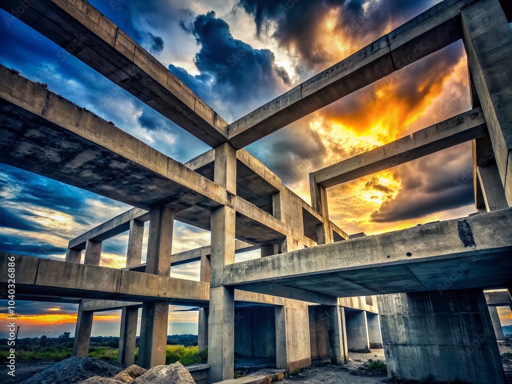 Unfinished Concrete Structure Against the Sky - Abstract Urban Architecture Photography Unfinished Concrete Structure Against the Sky - Abstract Urban Architecture Photography