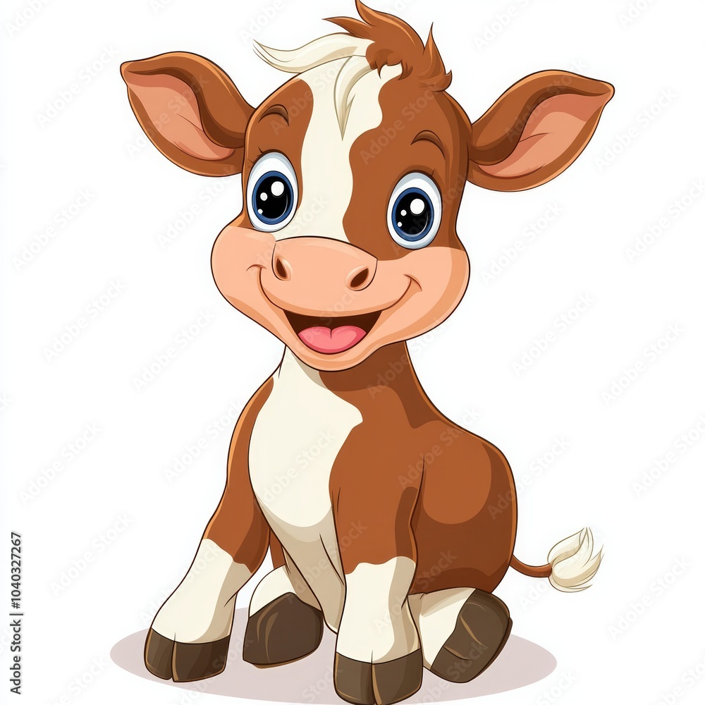 a cartoon calf sitting happily with solid white background a cartoon calf sitting happily with solid white background