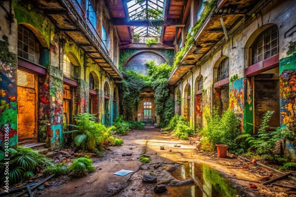 Fototapeta premium Urban Exploration: Fly on the Wall Perspective in Abandoned Spaces