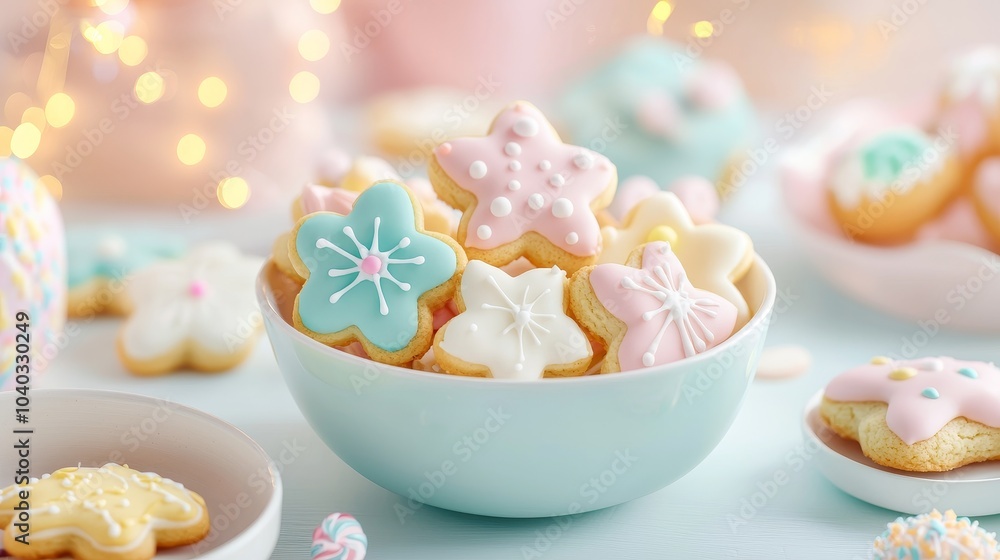 Colorful Sugar Cookies in a Pastel Bowl Colorful Sugar Cookies in a Pastel Bowl