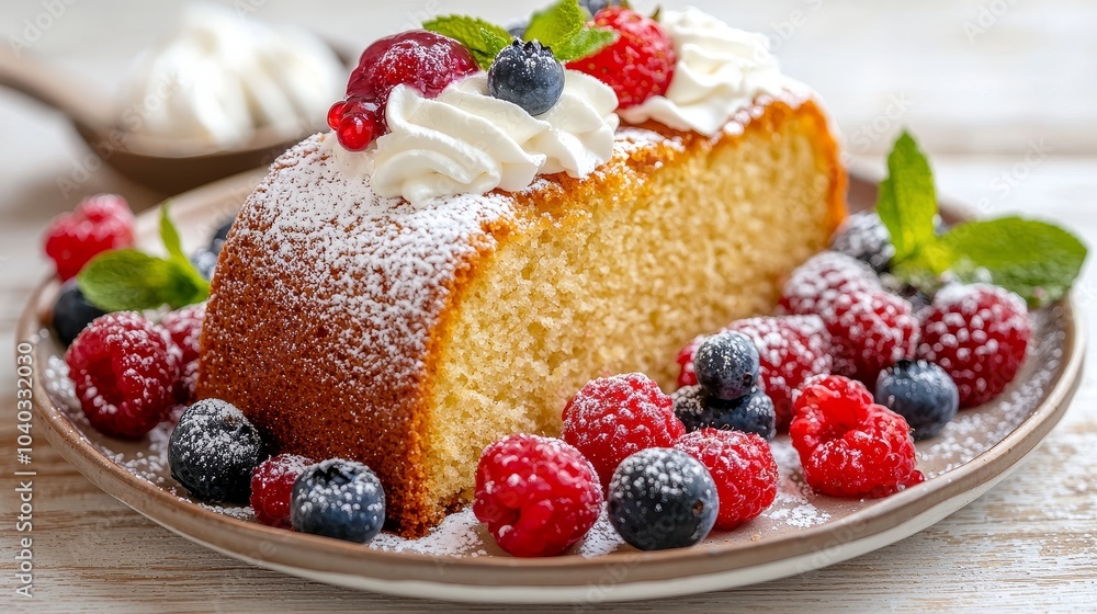 Delicious Cake with Berries and Cream Topping Delicious Cake with Berries and Cream Topping