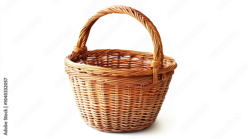 Wicker Basket on White Background, a beautifully crafted wicker basket showcasing intricate weaving patterns, perfect for storage or decorative purposes, isolated for clarity. Wicker Basket on White Background, a beautifully crafted wicker basket showcasing intricate weaving patterns, perfect for storage or decorative purposes, isolated for clarity.