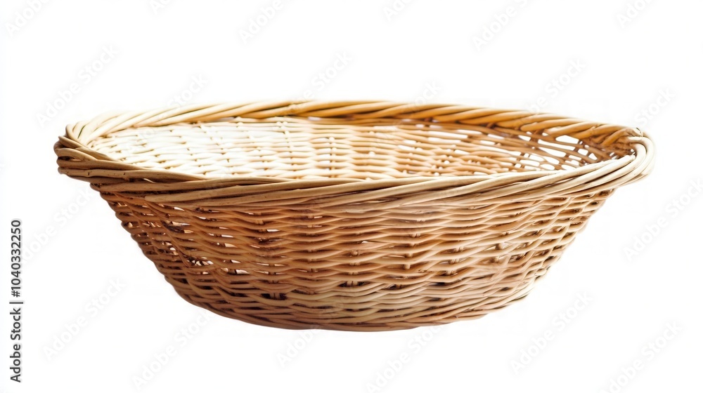 Wicker basket on a white background, showcasing intricate weaving patterns, ideal for decorative use or as a storage solution, highlighting its versatile design and texture. Wicker basket on a white background, showcasing intricate weaving patterns, ideal for decorative use or as a storage solution, highlighting its versatile design and texture.