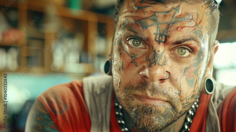 Tattoo artist focuses on intricate design work in bustling studio during daylight hours Tattoo artist focuses on intricate design work in bustling studio during daylight hours