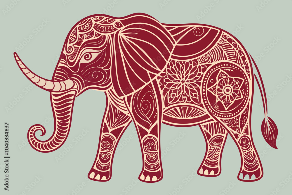 Fototapeta premium Continuous Line Elephant with Ornamental Patterns vector illustration