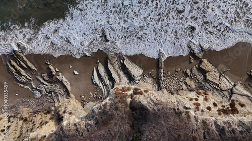 Aerial View of Waves Crashing off Refugio Beach, Gaviota Coast, California