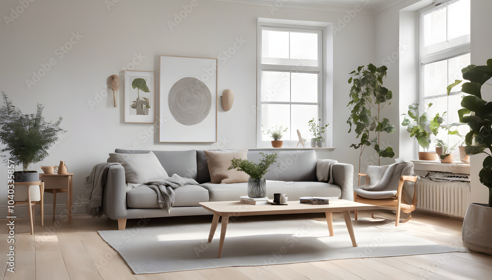 Fototapeta premium Modern Scandinavian-Style Living Room with Natural Elements