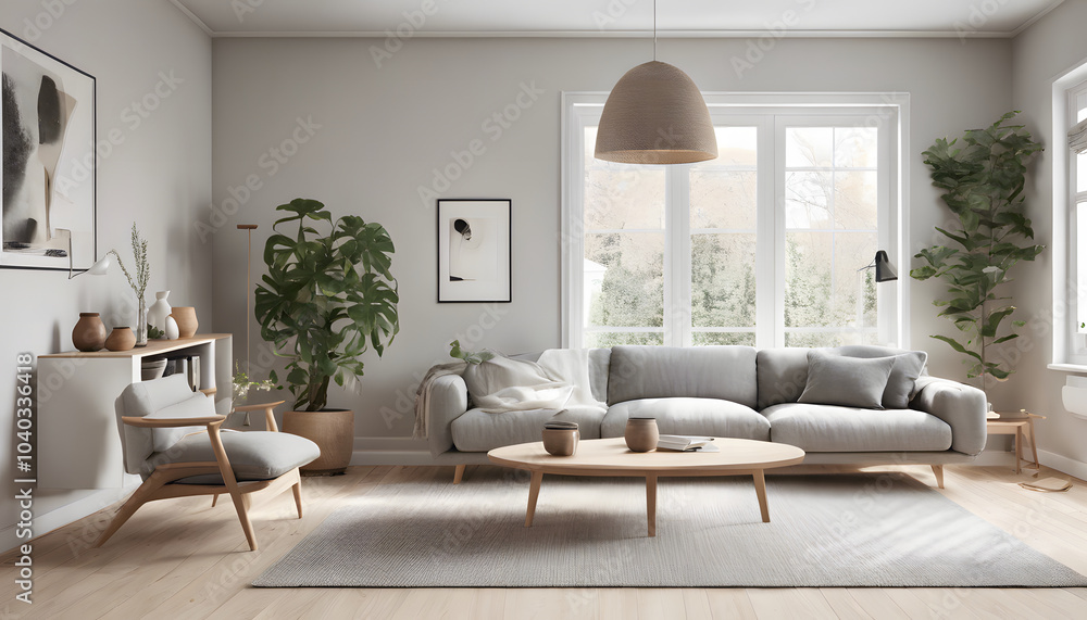 Modern Scandinavian-Style Living Room with Natural Elements Modern Scandinavian-Style Living Room with Natural Elements