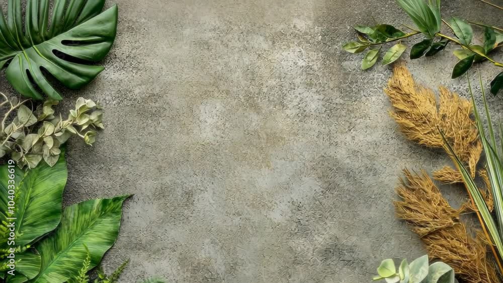 A textured background adorned with various green and dried plants, ideal for design or decor. A textured background adorned with various green and dried plants, ideal for design or decor.