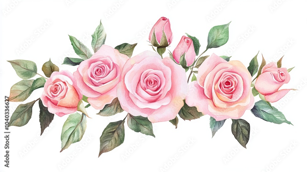 Fototapeta premium Elegant Vintage Pink Roses Bouquet Painting for Wall Art
