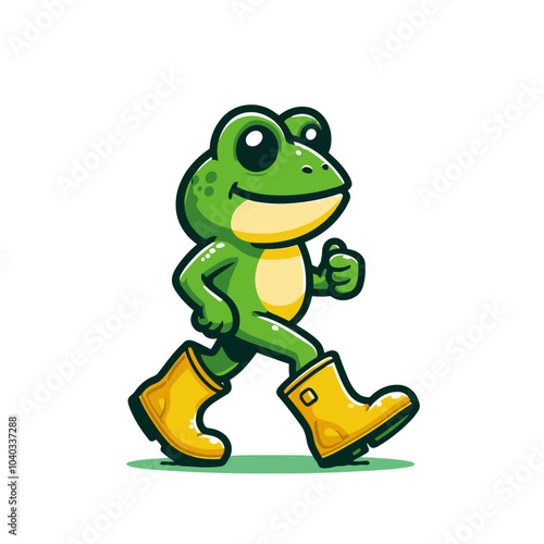 cute frog character  walking in rainy weather