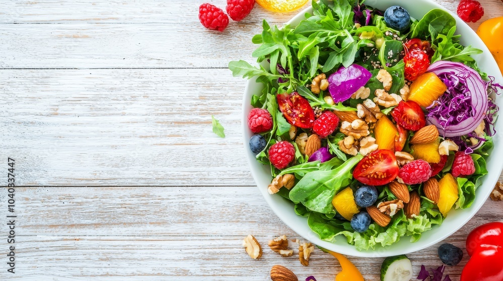 Fresh and Colorful Salad with Berries and Nuts Fresh and Colorful Salad with Berries and Nuts
