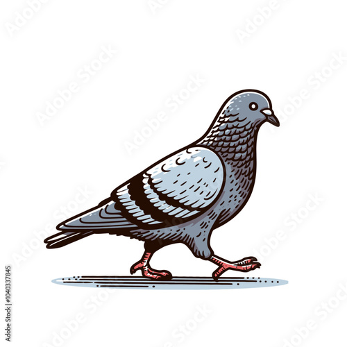 Pigeon cartoon character side view walking.  Modern isolated vector character photo