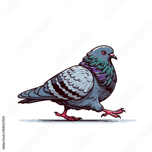 Pigeon cartoon character side view walking.  Modern isolated vector character photo