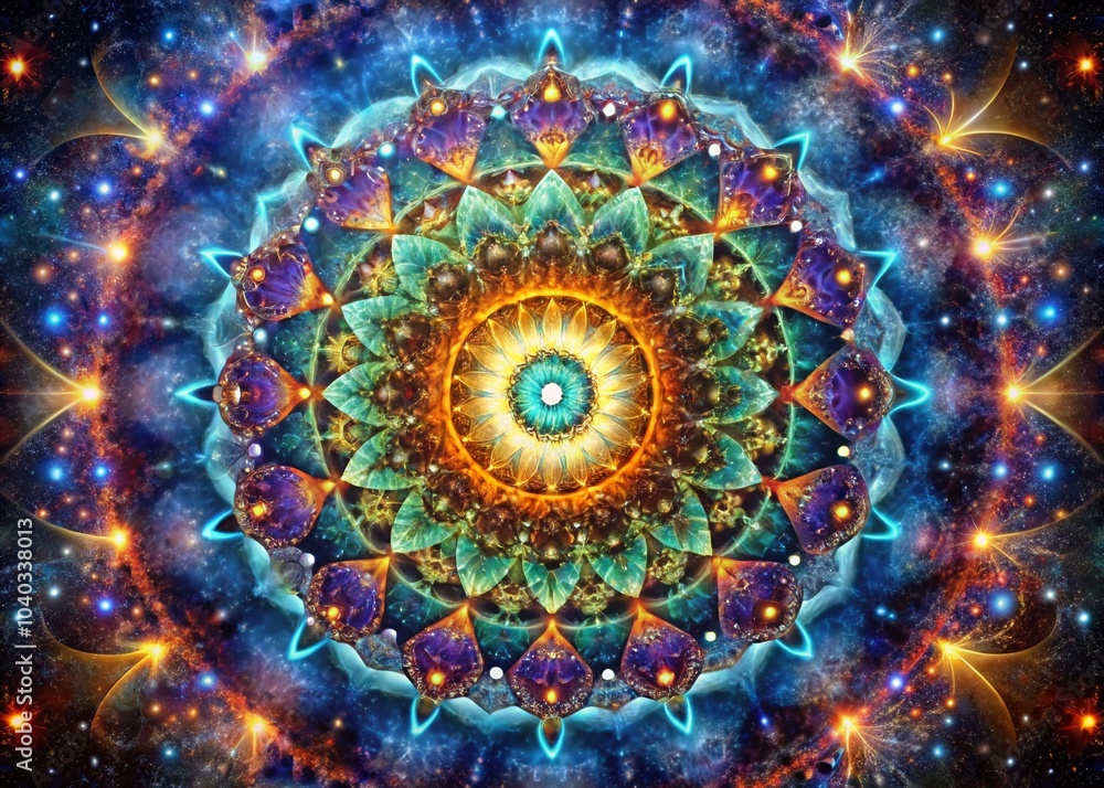 Vibrant Cosmic Mandala on a Starry Galaxy Background - High Dynamic Range Photography Vibrant Cosmic Mandala on a Starry Galaxy Background - High Dynamic Range Photography